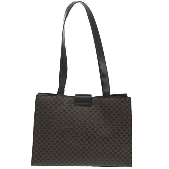 CELINE Macadam Canvas Shoulder Bag PVC Leather Black Gold - Picture 2 of 16